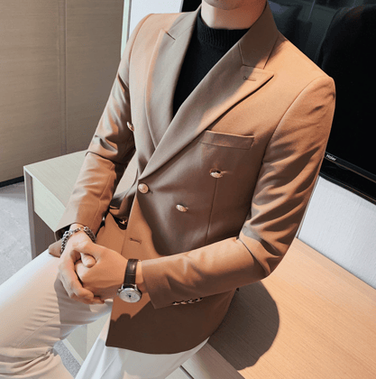 Khakhi Double Breasted One Piece Blazer by ITALIAN VEGA®-S-38