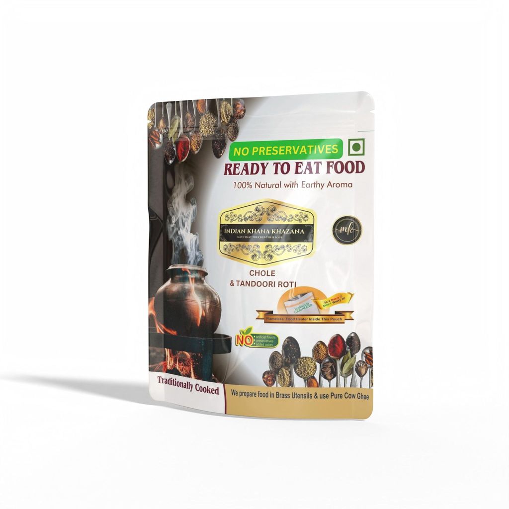 INDIAN KHANA KHAZANA Chole & Tandoori Roti COMBO (Chole 202gm + 2 Tandoori Roti)| No Added Preservative and Colours | Serve Hot Anytime Anywhere with our Flameless Food Heater inside the Pack | Indian Tasty Flavour Ready to Eat Food Chole & Tandoori Roti