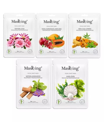 Masking Bamboo Pink Rose Papaya Neem Saffron Algae Face Sheet Mask 100 ml Pack of 5