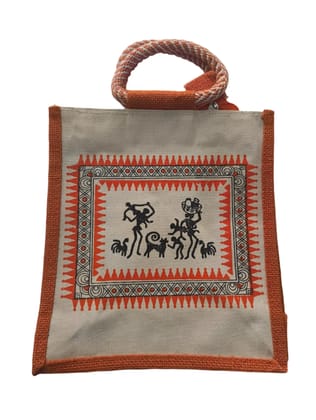 Handmade Jute Lunch Bag with Warli Painting