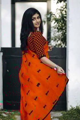 Demanding Orange Designer Blouse Chanderi Silk Saree