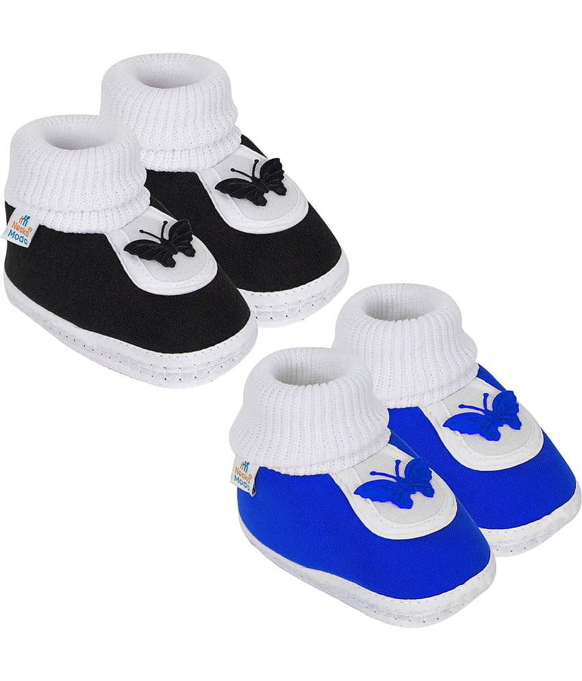 Neska Moda Unisex Set Of 2 Pair Booties for 6 to 9 Months (Black,Blue) -SK126andSK144