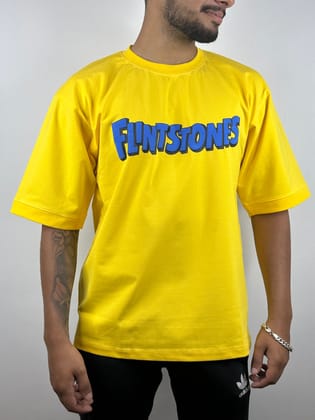 Colorful FLINTSTONES Oversized T-Shirts: Yellow: Sunny Retro Fun-S / Cotton / Yellow