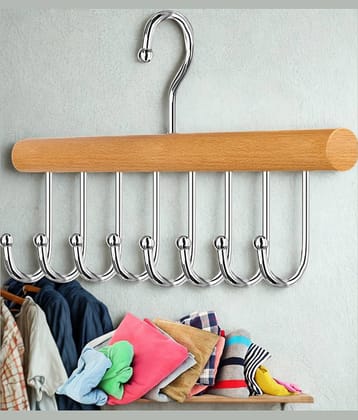 8 Hook Wooden Hangers || Non-Slip 360° Degree Swivel Belt Hanger || Adjustable Clothes Hanger for Lingerie, Belt, Scarf, Tie, Garments and Accessories