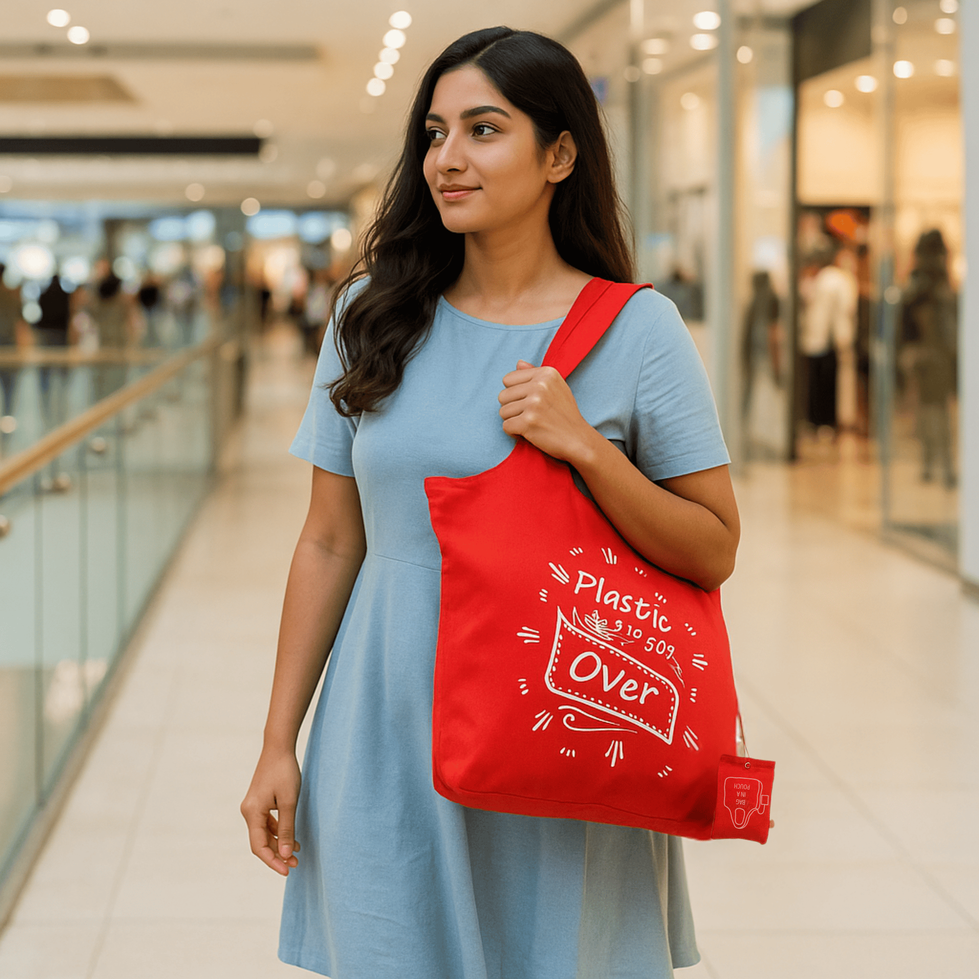 iVillage Foldable Reusable Designer Tote Bag Red