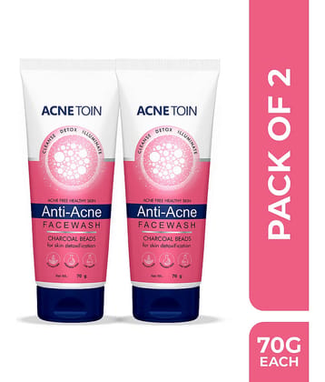 Leeford Acnetoin Anti-Acne Face Wash - charcoal beads for skin detoxification, 70g (Pack of 2)