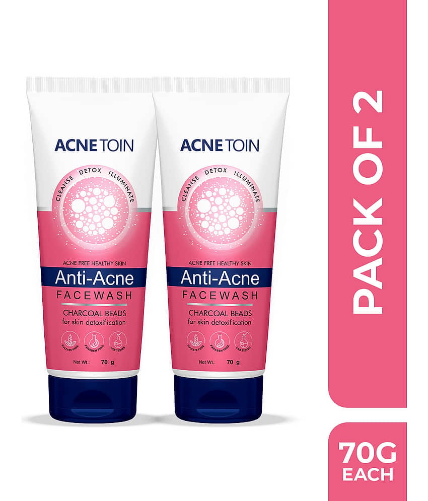 Leeford Acnetoin Anti-Acne Face Wash - charcoal beads for skin detoxification, 70g (Pack of 2)