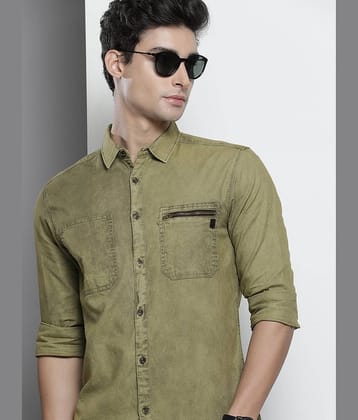 The Indian Garage Co. 100% Cotton Slim Fit Solids Full Sleeves Men's Casual Shirt - Olive ( Pack of 1 )