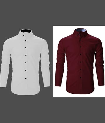 Bluedove Cotton Blend Regular Fit Solids Full Sleeves Men's Casual Shirt - White ( Pack of 2 )