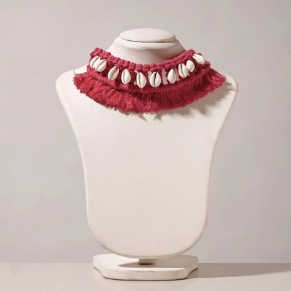 Pink Thread & Seashell Work Handmade Macrame Choker Necklace Pink Thread & Seashell Work Handmade Macrame Choker Necklace