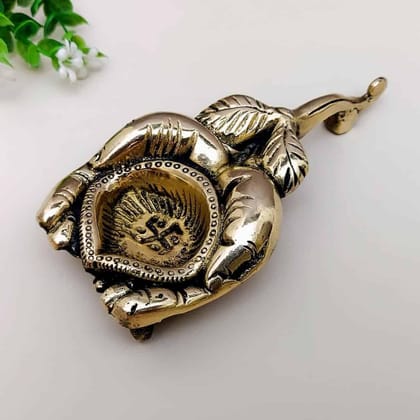 Brass Diya holding in Hands - 1 inch Height | Elegant Brass Diya held in Hands for Lighting