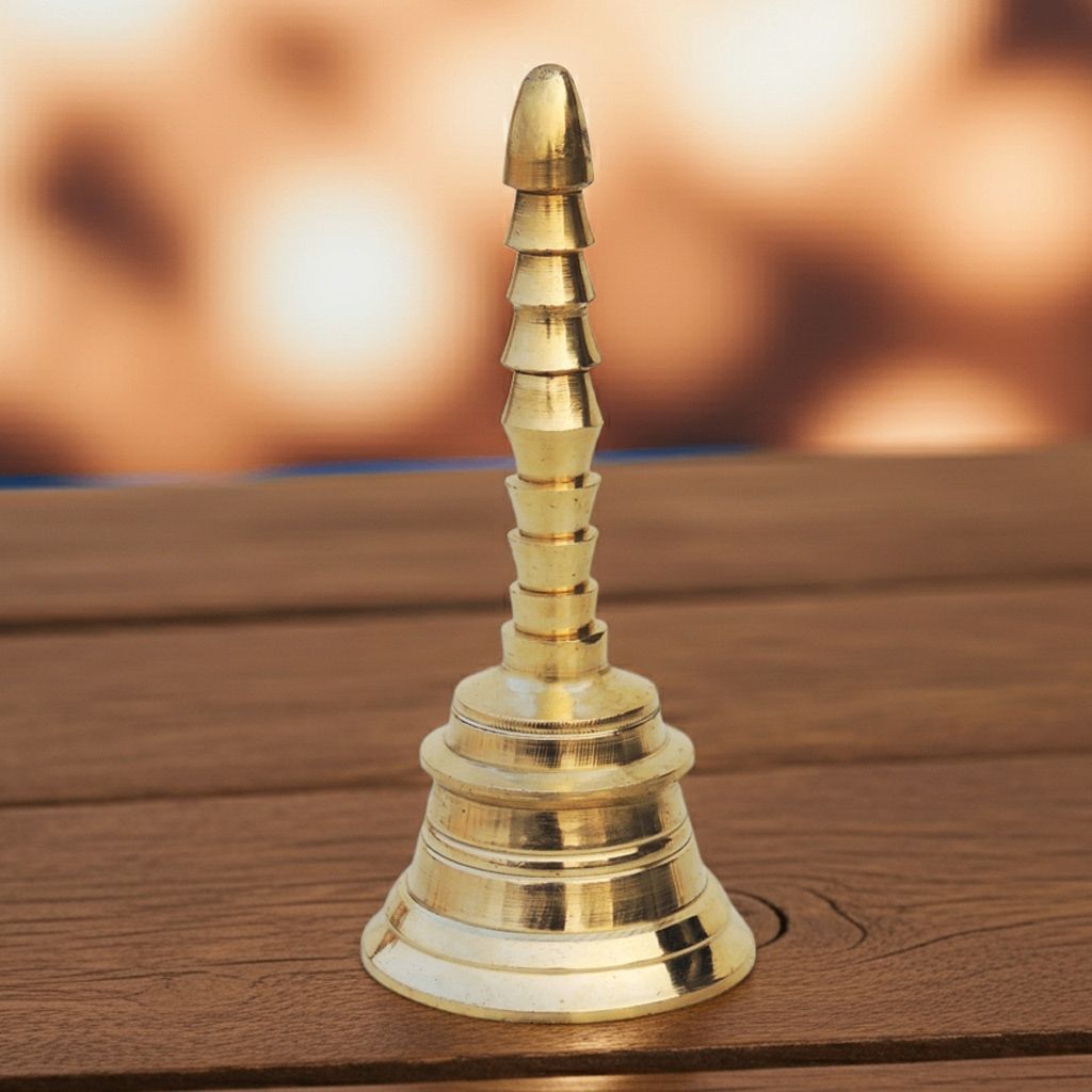Brass Pooja Hand Bell, Salai Ghanti, Height : 4 Inch (FMAS680 C)