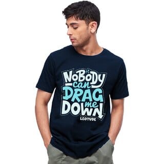 LEOTUDE Navy Regular Cottonblend Half Sleeve T-Shirt for Men's