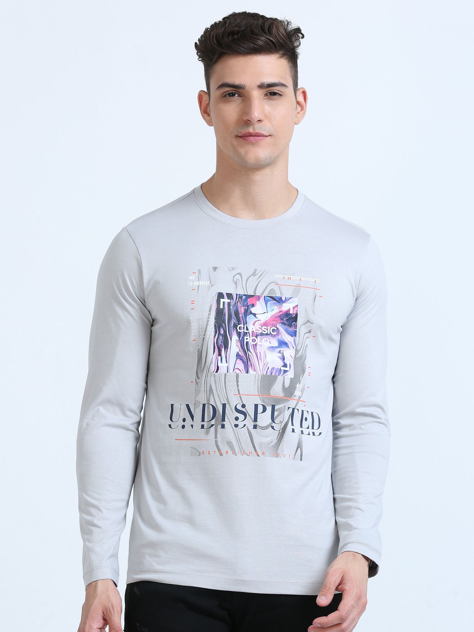 Classic Polo Men's Round Neck Cotton Grey Slim Fit Printed T-Shirt | BALENO FS-585B SFC
