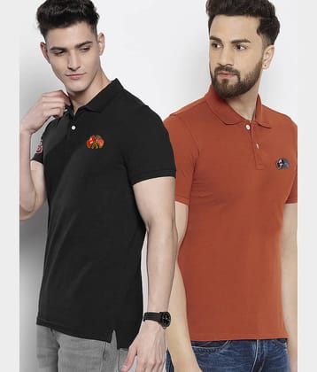 Merriment Pack of 2 Cotton Blend Regular Fit Solid Half Sleeves Men's Polo T Shirt ( Rust )