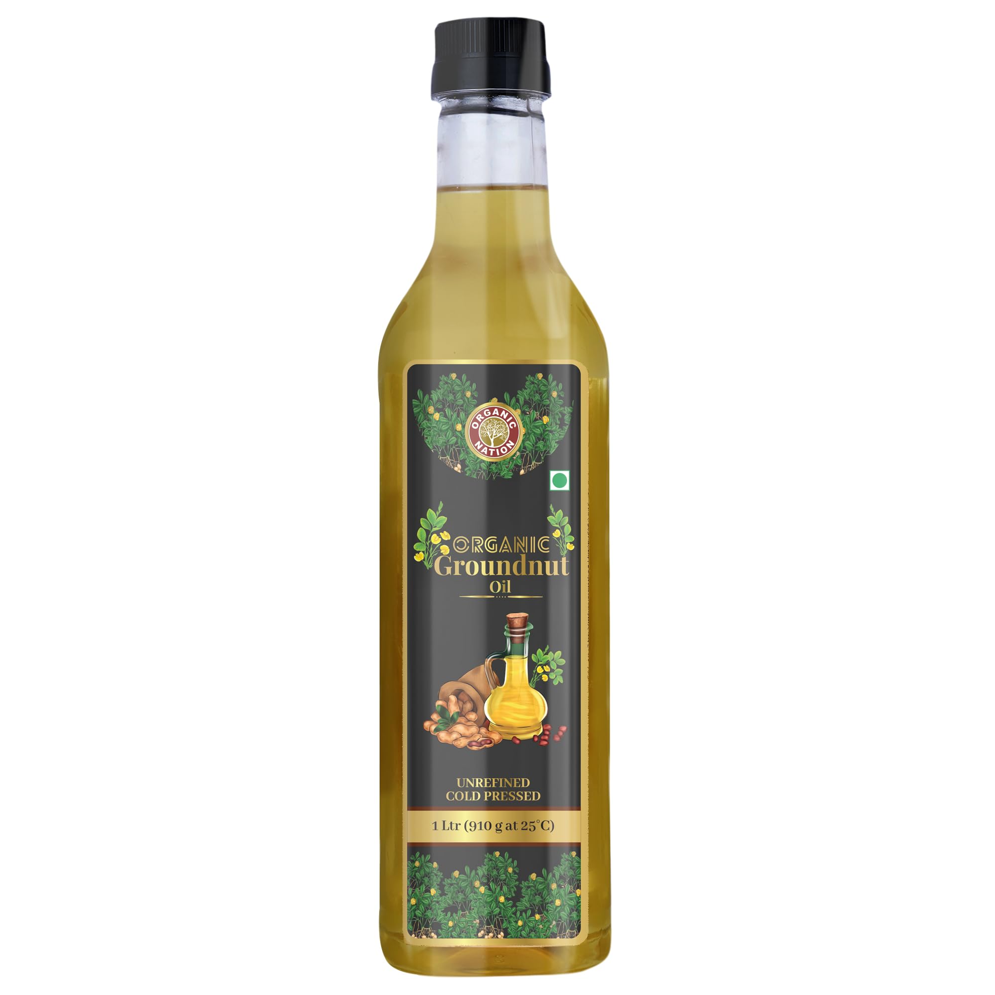 Organic Nation Groundnut Oil 1 Ltr | Cold Pressed | 100% Pure & Natural | No Chemicals | Ideal for Cooking, Frying & Baking