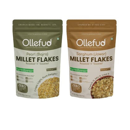 Ollefud Millet Roasted Flakes Combo | (Jowar 180g + Bajra 180g) | Unsweetened & Unsalted | Zero Oil & Maida | Naturally Low GI & Gluten Free | Pack of 2 |360g