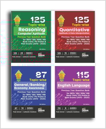 Disha Combo (set of 4 Books) 125 Topic-wise Reasoning/ Quantitative Aptitude/ English/ General Awareness Solved Papers for IBPS/ SBI/ RRB/ RBI Bank Clerk/ PO Prelim & Main Exams (2010 - 25) 9th E