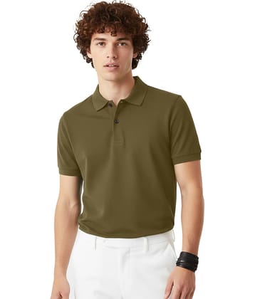 Leotude Men Cotton Blend Regular Fit Solid Polo T Shirt ( Olive )