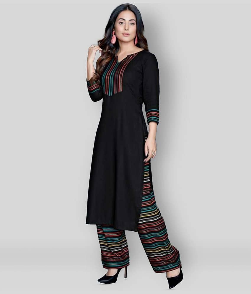 Estela - Black Straight Rayon Women's Stitched Salwar Suit ( Pack of 1 )