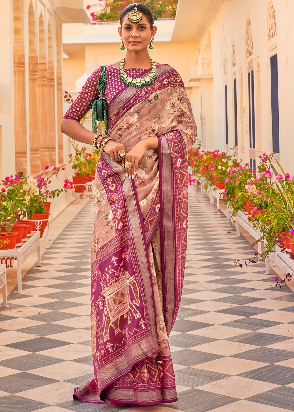 Mauve Purple Printed Chiffon Silk Saree