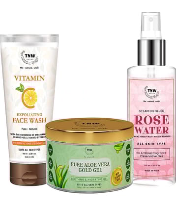 TNW - The Natural Wash VitaminC Exfoliating Face Wash,Pure & Steam Distilled Rose Water Facial Kit mL Pack of 3