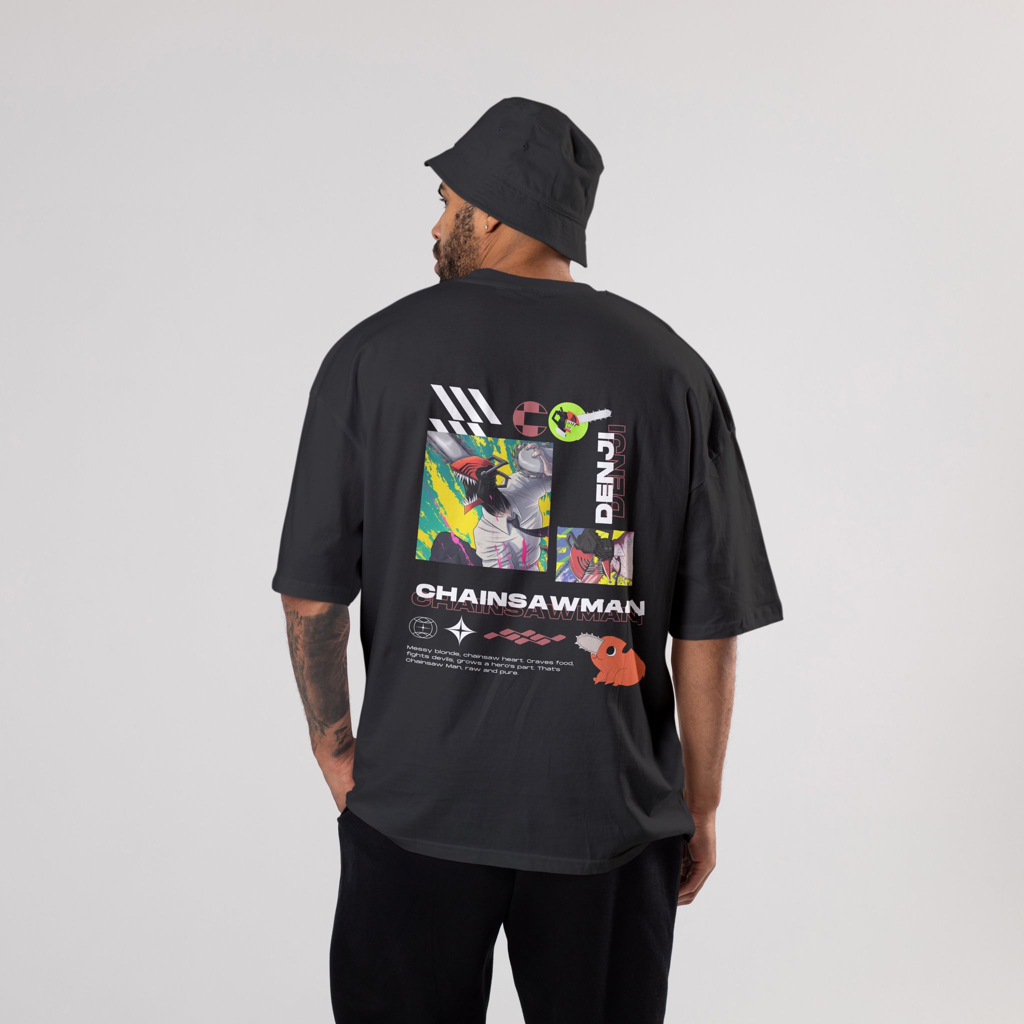 Chainsawman Denji Oversized T-Shirt-S / Black / 240 GSM (100% Cotton)