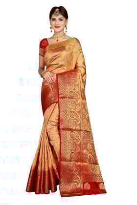 Narivastra Mango Border Beige Color Pure Banarasi Silk Saree