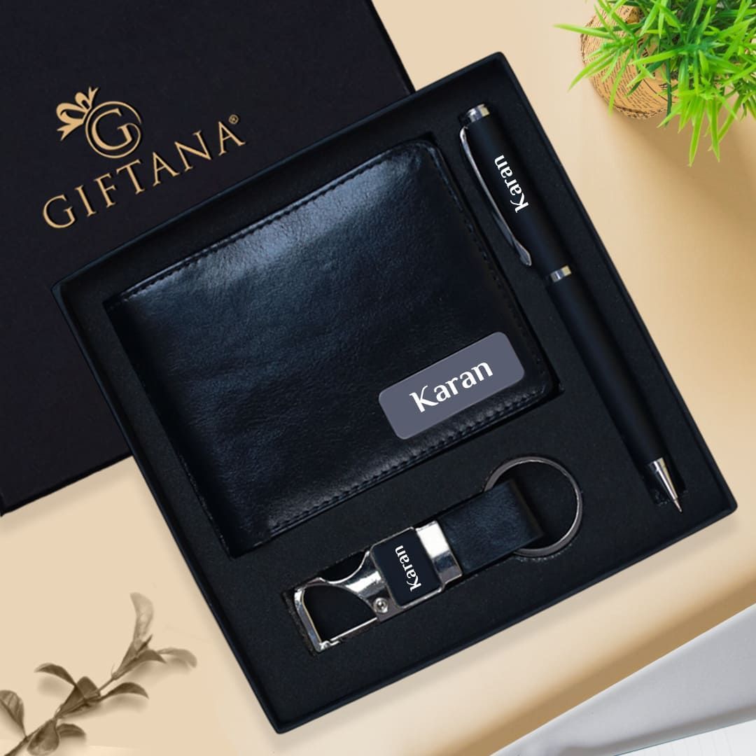 Personalized Wallet, Pen & Opener Keychain Set - Gifts for him