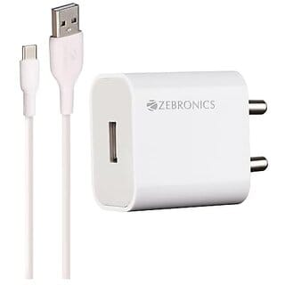 ZEBRONICS MA200 USB Mobile Charger 12W USB Adapter High Efficiency Built-in Protections Compact Design Included Type C Cable
