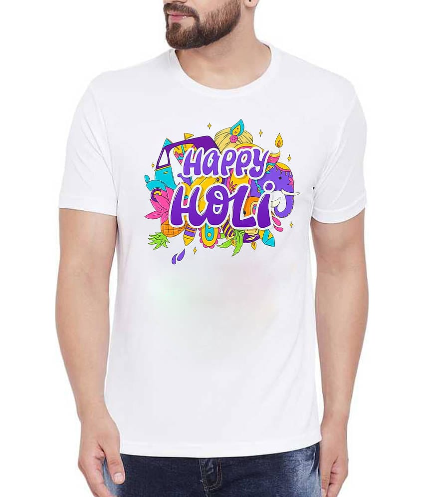 PrintMall Polyester Regular Fit Printed Half Sleeves Men's Round T-Shirt - White ( Pack of 1 )