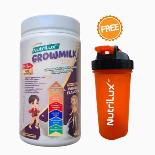 NutriLux Grow Height+ Vanilla Milk Powder for Kids (7-12Y) with Free Shaker - 400g