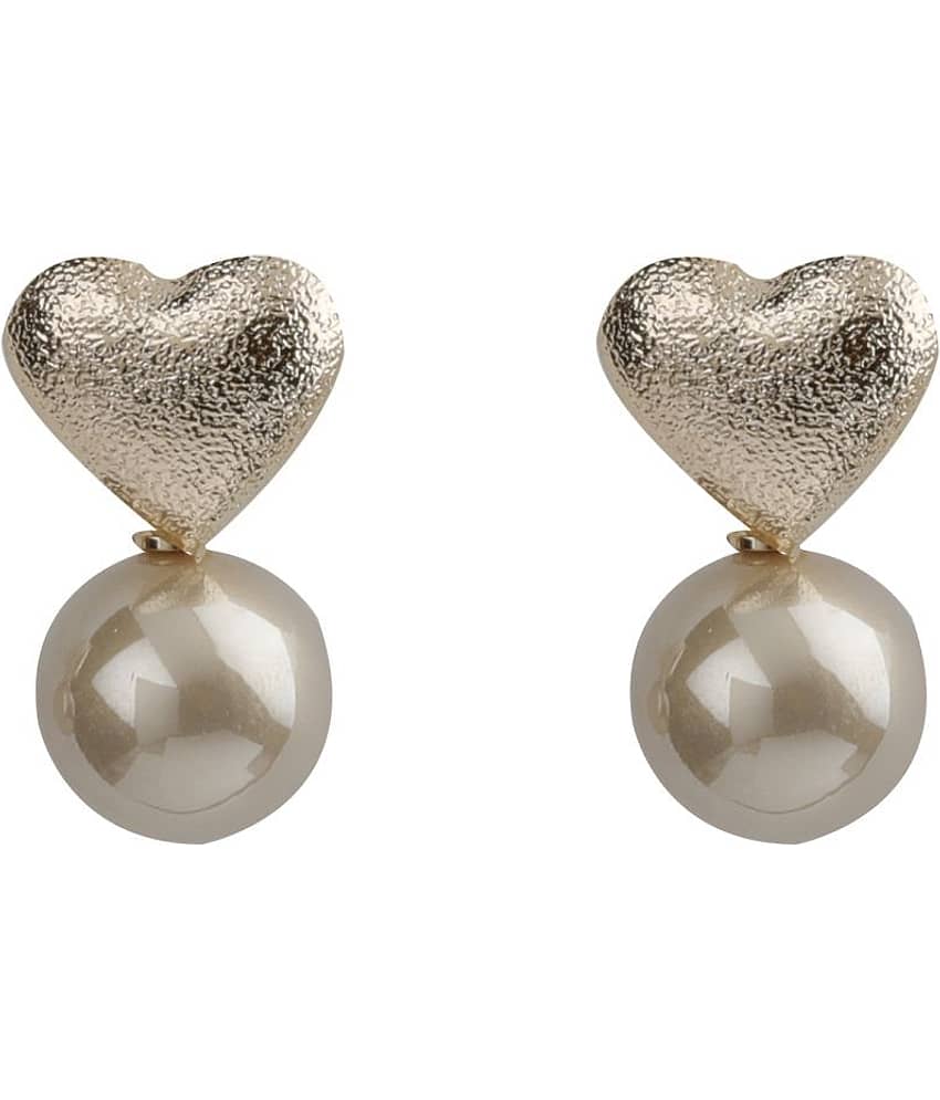 SILVER SHINE  Lovely Gold Simple Polished Heart Design With Pearl Stud Earring For Girls And Women