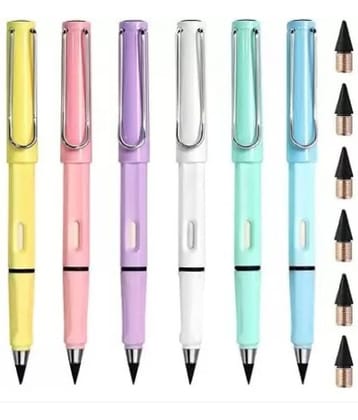 Posshe Inkless pencil Eternal Everlasting Pencil Replaceable Head,Infinite Pencil Pencil (Set of 6, Multicolor)