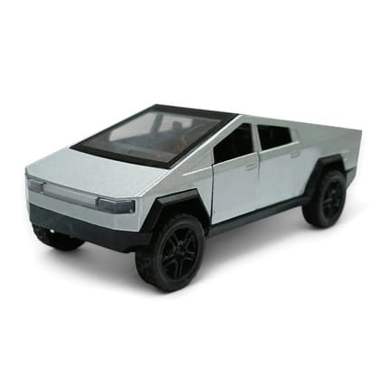 Cyber Truck Die-Cast Toy Car for Kids with Pull Back, Sound, Lights and Openable Doors, Silver, Alloy Metal, 12 x 5 x 4.8 cm