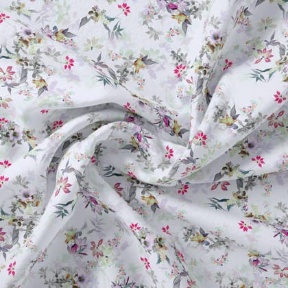 Tiny Iris With Leaves Digital Printed Fabric - Japan Satin-Polyester / Japan Satin / 110 CM | 43 Inch