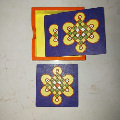 Kalakrishta Handpainted Violet Kollam Coaster Set of 6 with Holder