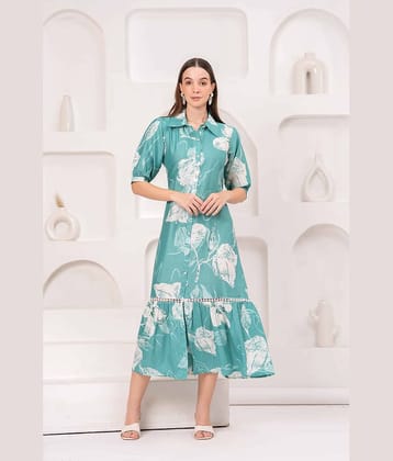 JC4U Women Crepe Printed Fit & Flare Dress ( Green )