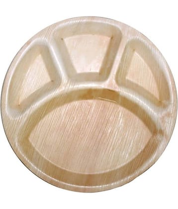 Agri Club Areca Leaves 10 Inch 4 Partation Round Disposable Plates (Set of 25)