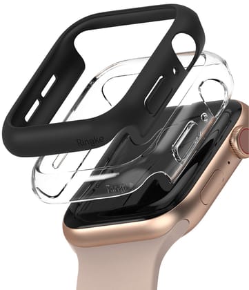 Slim Case Compatible with Apple Watch Series 6 / 5 / 4 / SE 40mm -Clear & Black (2 Pack)