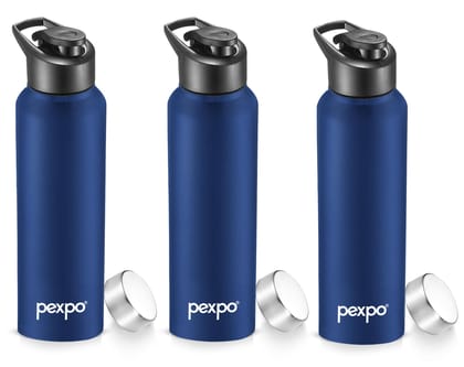 PEXPO Stainless Steel Sports/Fridge Water Bottle, 1000 ml, Denim Blue, Chromo Xtreme with Sipper & Steel Cap | Eco-Friendly & Leak-Proof Water Bottle (Pack of 3)