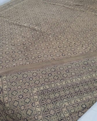 Khamma Ghani Ajrakh Print Tan Brown Reversible Bedspread