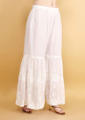 Hand Embroidered Chkankari Flared Sharara with Mukesh Work