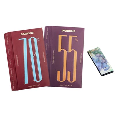 DARKINS 70% Dark Chocolate Single Origin | 55% Chocolate Single Origin | Free 35 GM Blueberry | Dark Cacao | Vegan | Gluten-Free | Unrefined Cane Sugar | Natural Chocolate | Pack of 2