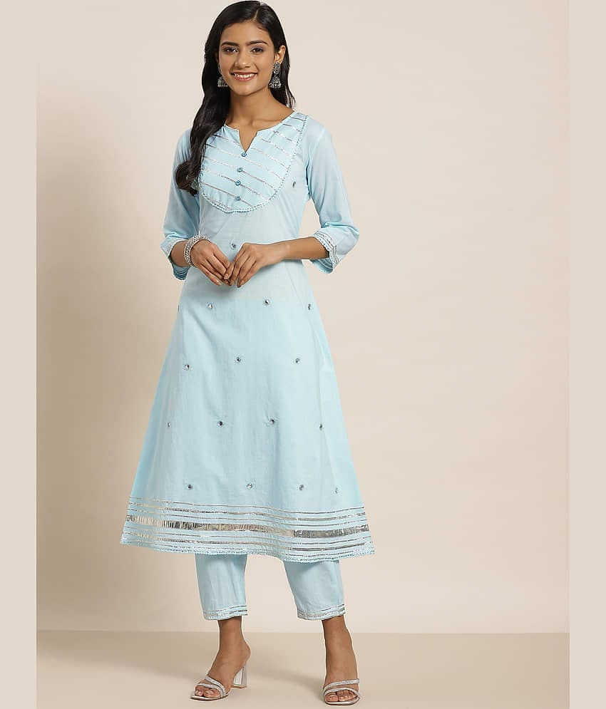 Juniper - Light Blue Straight Cotton Blend Women's Stitched Salwar Suit ( Pack of 1 )