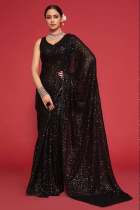 Black Georgette Sequin Saree
