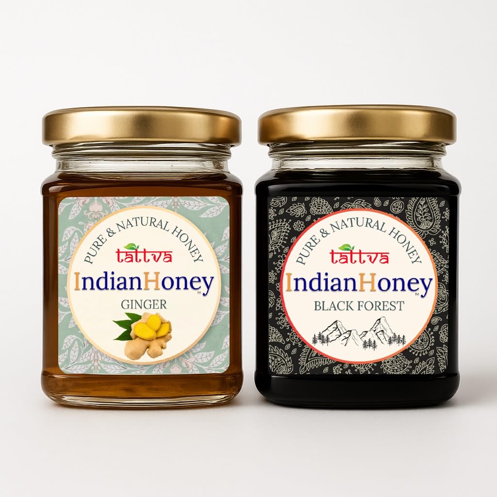 IndianHoney Black Forest (Honeydew) Honey & Warming & Anti-Inflammatory Ginger Infused Honey Combo Pack (230gm & 230gm)