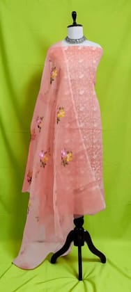 Handwoven Kota Doria Dress Material with Gota Patti Floral Embroidery Handwoven Kota Doria Dress Material with Gota Patti Floral Embroidery