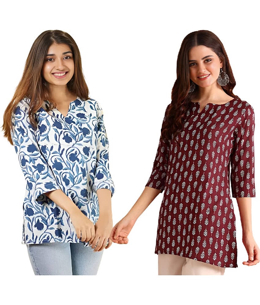 AK FASHION MALL Women Cotton Blend Printed A-line Kurti ( Blue )