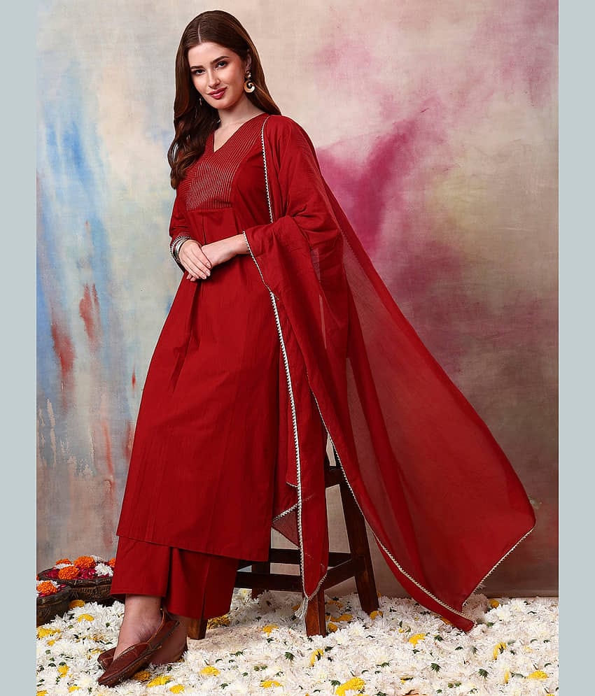 Tissu Women Cotton Printed Straight Kurti With Palazzo ( Burgundy )